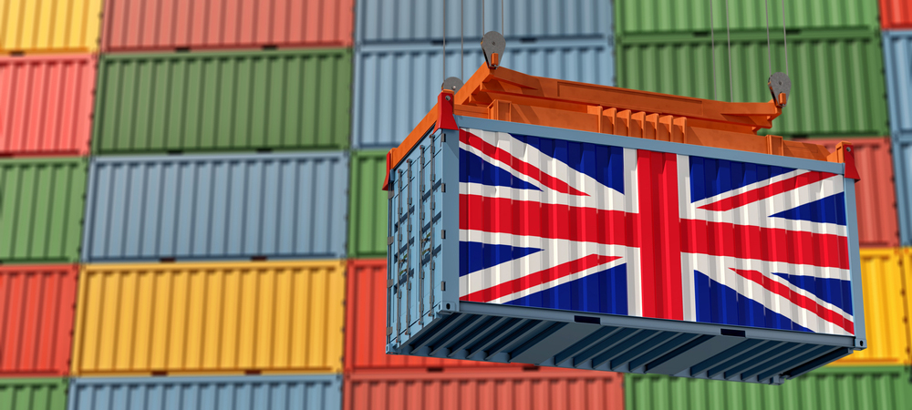 Freight Container With United Kingdom Flag.
