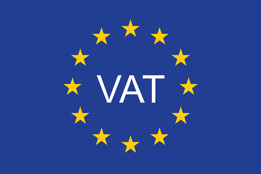 European Union flag with the value added tax acronym VAT
